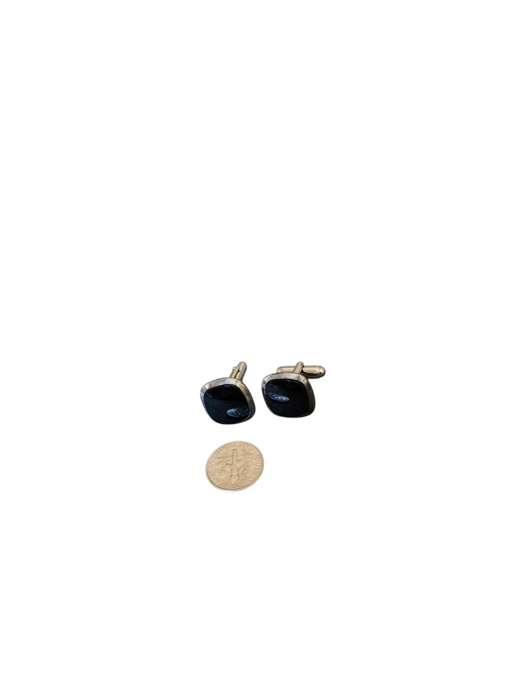 Vintage Estate Sterling ANSON Black Onyx Center Stone Square Dress Cufflinks